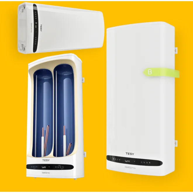 Elektrischer Boiler Warmwasserspeicher zur HORIZONTALEN oder VERTIKALEN Montage - Gehäusetiefe NUR 28cm - 100 Liter BelliSlimo WiFi GCR 1002722 ECW
