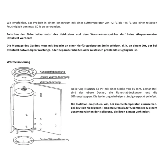 Pufferspeicher mit 1 Wärmetauscher und optional mit Keramikheizstab - 500 750 1000 Liter