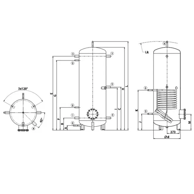 Pufferspeicher mit 1 Wärmetauscher und optional mit Keramikheizstab - 500 750 1000 Liter