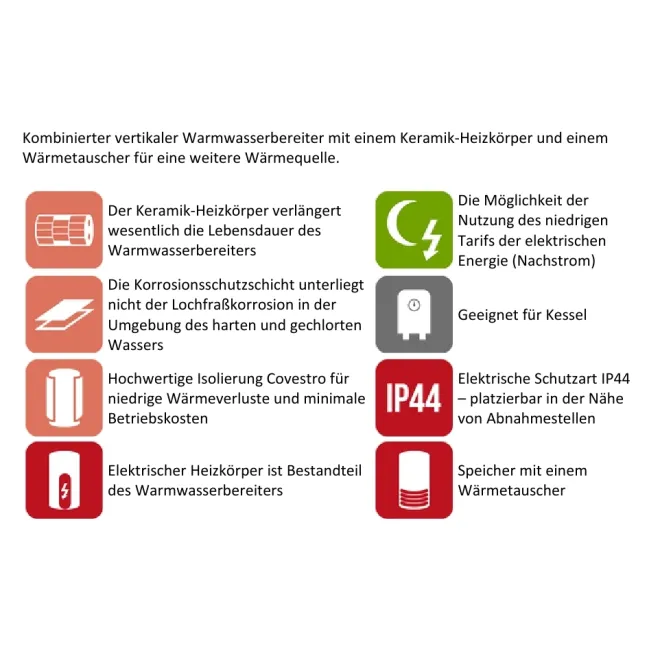 Wandhängender elektrischer Kombispeicher mit 1 Wärmetauscher und 2,2 kW gekapselter Keramikheizstab (wartungsfrei) - Elektro Boiler Warmwasserspeicher 80 100 125 Liter 100 Liter wandhängender Warmwasserspeicher OKC 100
