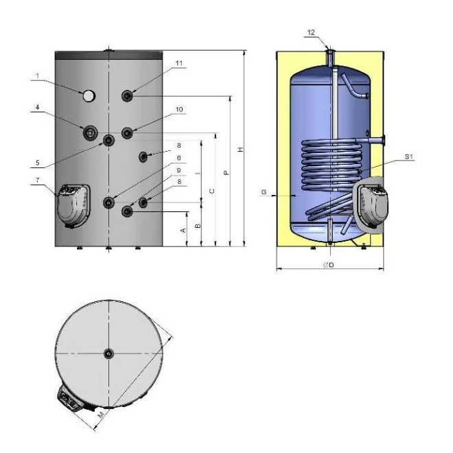 Indirekt beheizter Warmwasserspeicher Standspeicher mit 1 Wärmetauscher - mit Zirkulationsanschluß - 200L Warmwasserspeicher mit 1 Wärmetauscher - FV20060S