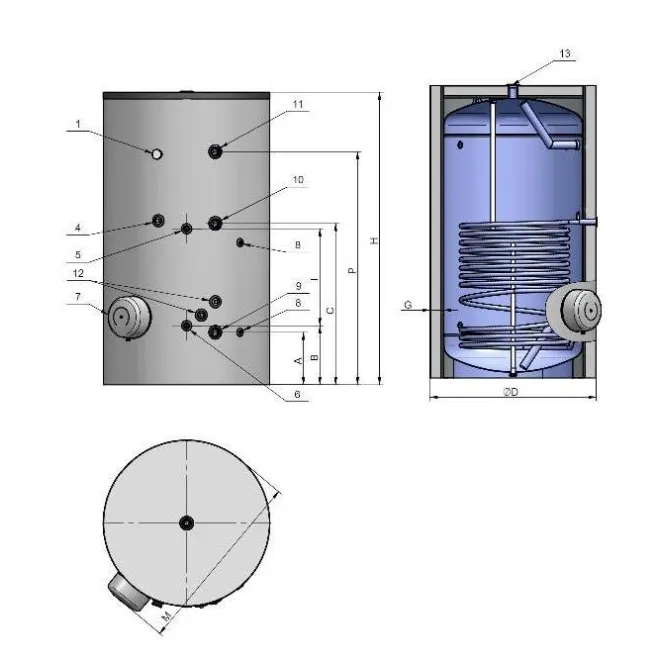 Indirekt beheizter Warmwasserspeicher Standspeicher mit 1 Wärmetauscher - mit Zirkulationsanschluß - 200L Warmwasserspeicher mit 1 Wärmetauscher - FV20060S