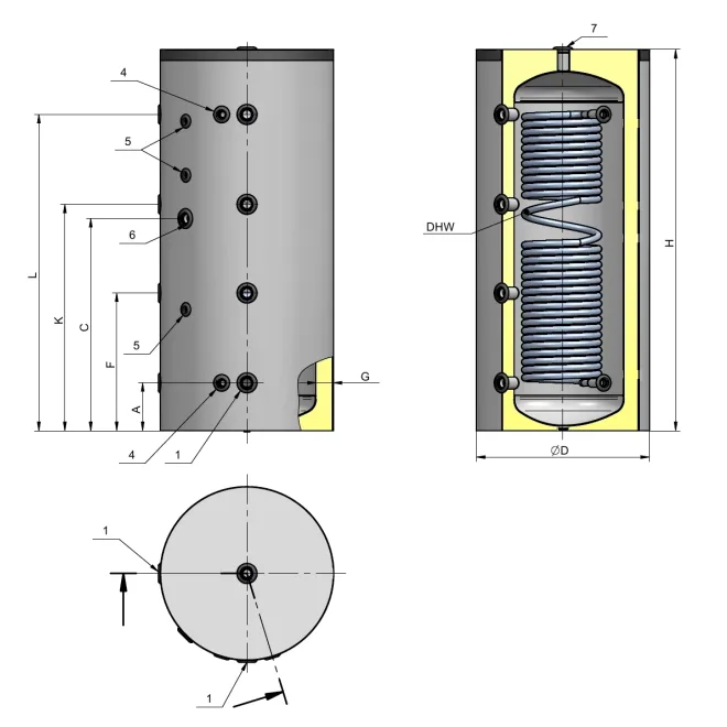 Hygienespeicher - Pufferspeicher mit legionellenfreier Trinkwasseraufbereitung mit Edelstahlwellrohr - 1000 L Hygienespeicher ohne Wärmetauscher BCW1000F