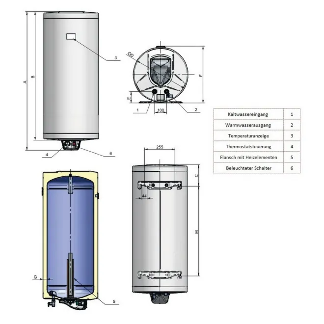 Warmwasserspeicher mit gekapselten Trockenheizkörpern - Antikalk - 200 Liter Warmwasserspeicher 72281D