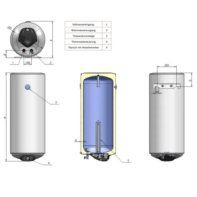 Warmwasserspeicher mit gekapselten Trockenheizkörpern - Antikalk - 30 Liter Warmwasserspeicher WVF3039FD