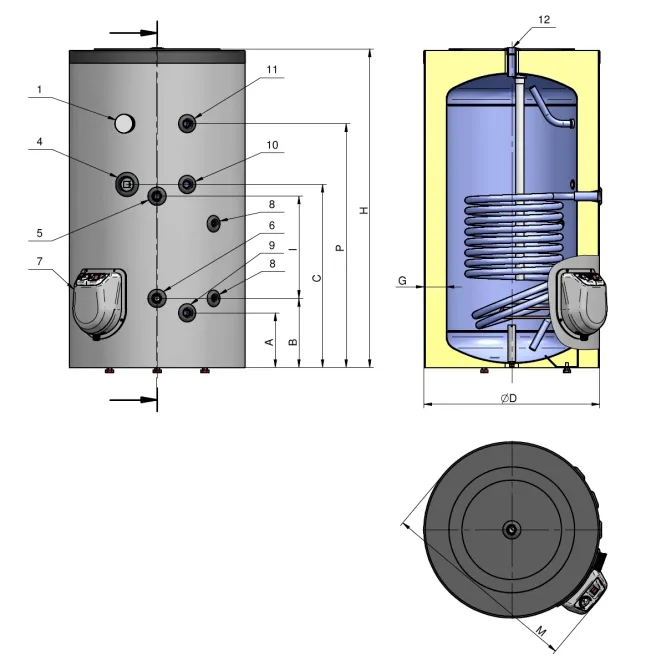 Kombispeicher Warmwasserspeicher Standspeicher leistungsstark mit 1 Wärmetauscher und Heizelement mit Zirkulationsanschluß - 300L Kombiwarmwasserspeicher mit 1 Wärmetauscher - FV30067S 3kW