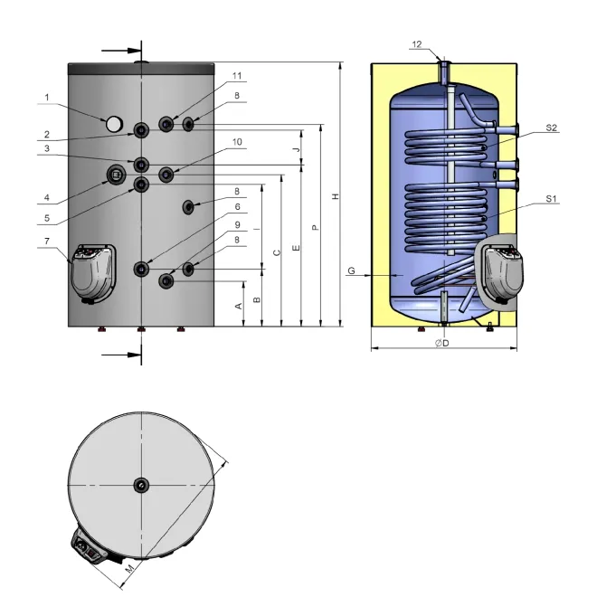 Indirekt beheizter Warmwasserspeicher Standspeicher mit 2 Wärmetauscher - mit Zirkulationsanschluß - 500L Warmwasserspeicher mit 2 Wärmetauscher - FV50080S2