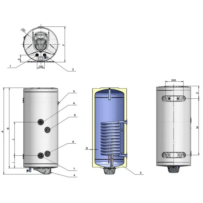 Kombiwarmwasserspeicher wandhängende elektrische Warmwasserspeicher/Solarspeicher 150L Kombiwarmwasserspeicher Wärmetauscher RECHTS breit/niegrig 72280SEkR