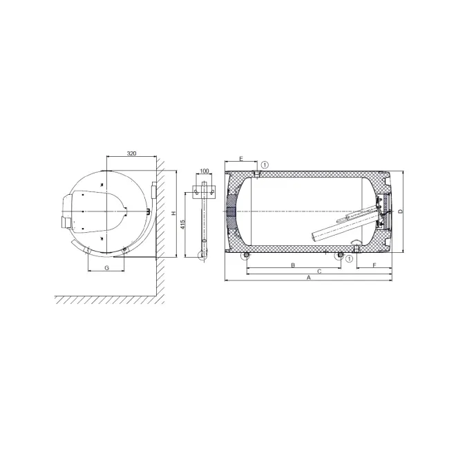 Elektrischer wandhängender Warmwasserspeicher Boiler HORIZONTALE waagerechte Montage mit 2,2 kW VERSCHLEIßFREIEN KERAMIKHEIZSTAB inkl. Sicherheitsventil - 100 Liter Warmwasserspeicher OKCEV 100
