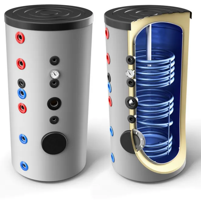 Indirekt beheizter Warmwasserspeicher mit 45° Anschlüssen - Trinkwasserspeicher mit 2 Wärmetauscher - 200 Liter Warmwasserspeicher mit 2 Wärmetauscher EV S2 200 45D