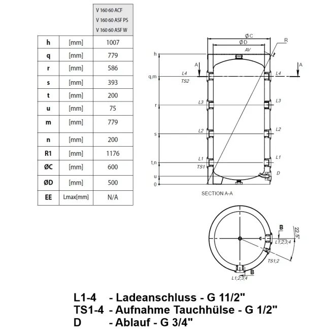 160L Pufferspeicher Anti Kondens - V 160 60 ACF