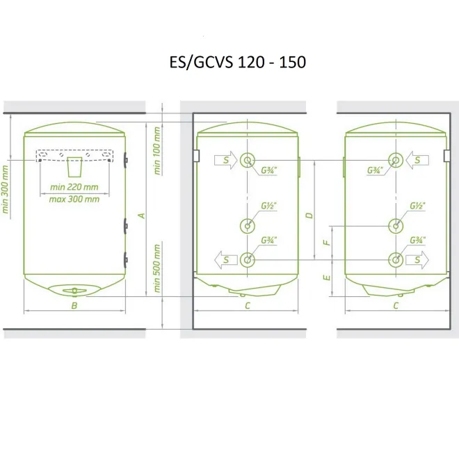 Wandhängender Kombiwarmwasserspeicher Boiler, kombinierte mit 1 Wärmetauscher und Elektrisch - 150 Liter Kombiwarmwasserspeicher - 1 Wärmetauscher GCVS1504420