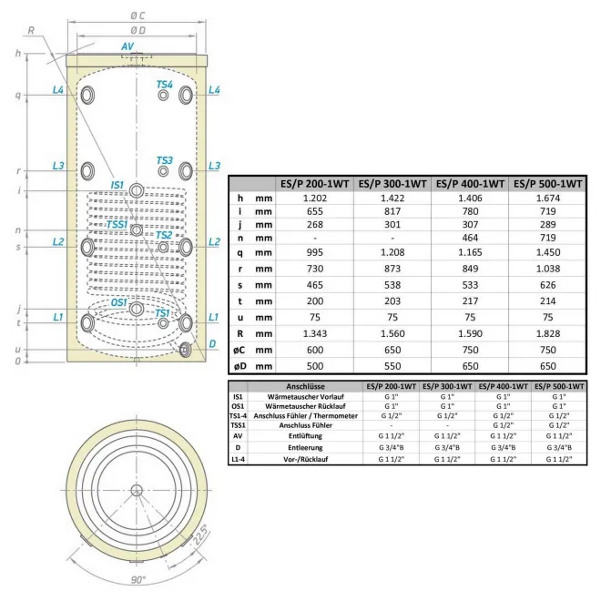 Pufferspeicher mit 1 Wärmetauscher und Isolierung ideal für Kaminöfen, Festbrennstoffkessel, Holzvergaserkessel und Wärmepumpen - 400L Pufferspeicher mit 1 Wärmetauscher - V 11S 400 75 P5
