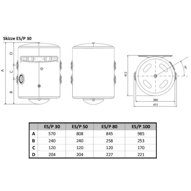 Pufferspeicher ideal für Wärmepumpen mit Aufnahme für Heizelement - 100 Liter wandhängender Pufferspeicher