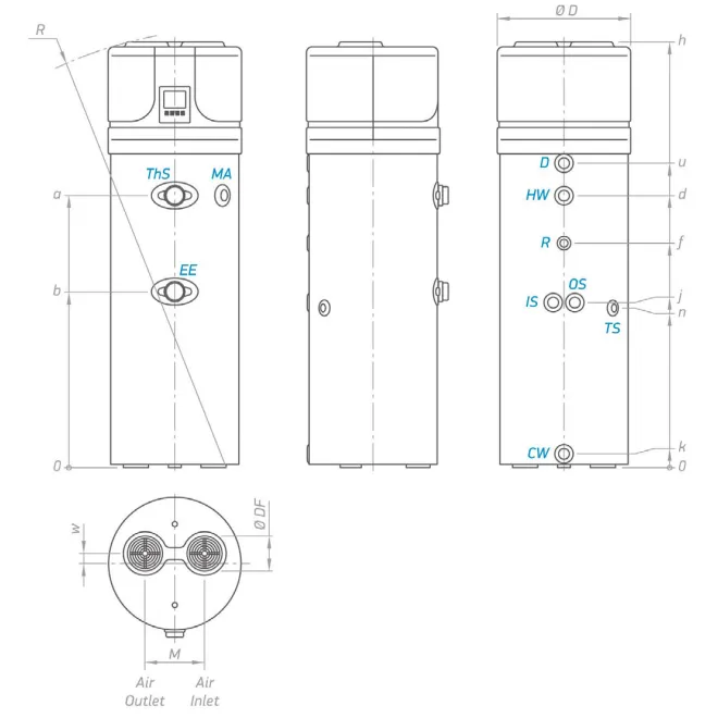 Luft Wasser Wärmepumpe Brauchwasserwärmepumpe 200 Liter ohne Wärmetauscher - HPWH 2.1 200