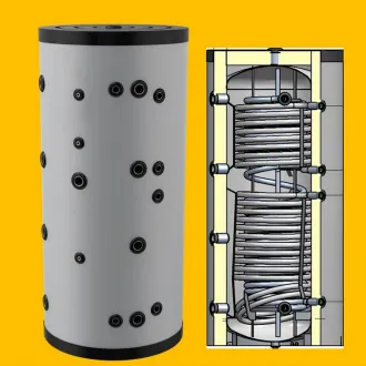 Hygienespeicher - Pufferspeicher mit legionellenfreier Trinkwasseraufbereitung mit Edelstahlwellrohr und 2 zusätzlicher Wärmetauscher -