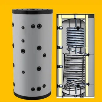 Hygienespeicher - Pufferspeicher mit legionellenfreier Trinkwasseraufbereitung mit Edelstahlwellrohr und 1 zusätzlicher Wärmetauscher -