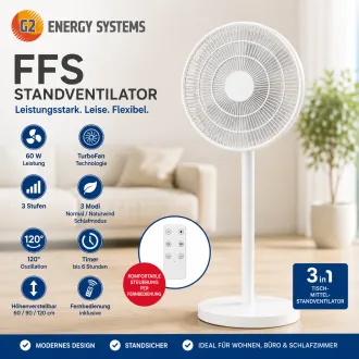 Standventilator mit TurboFan – Höhenverstellbar bis 120 cm | 60 W | Fernbedienung | 120° Oszillation | Leiser Betrieb