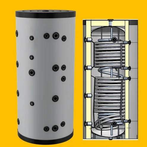 Hygienespeicher - Pufferspeicher mit legionellenfreier Trinkwasseraufbereitung mit Edelstahlwellrohr und 2 zusätzlicher Wärmetauscher -