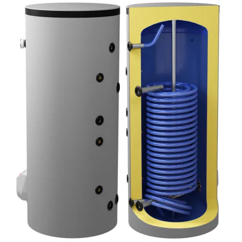 Wärmepumpenspeicher Warmwasserspeicher mit 1 EXTRA GROẞEN Wärmetauschern und eingebauten Elektroheizstab -