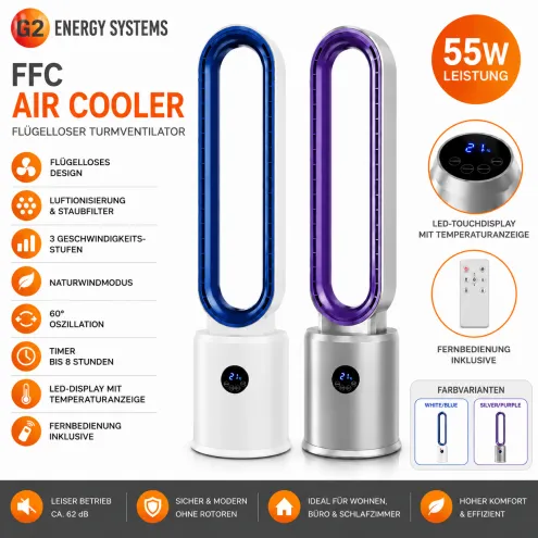 Ventilator mit Luftionisierung, Staubfilter, LED-Touchdisplay, Fernbedienung