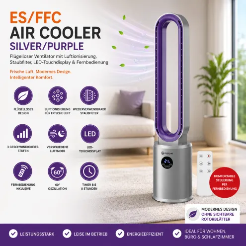 Ventilator mit Luftionisierung, Staubfilter, LED-Touchdisplay, Fernbedienung&nbsp;/&nbsp;ES/FFC Air Cooler Silver/Purple