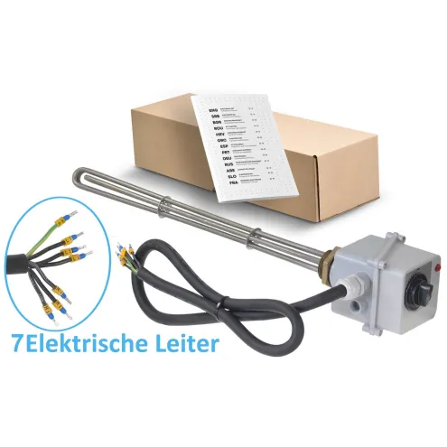Edelstahl Elektroheizstäbe ideal für PHOTOVOLTAIK - Leistungsstufen wählbar - Heizelemente von 3,0 bis 9,0 kW mit Einschraubgewinde 1 1/2 Zoll