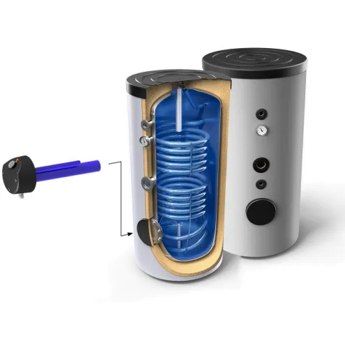 Trinkwasserspeicher Boiler Warmwasserspeicher Standspeicher mit 2 Wärmetauscher - inkl. Magnesiumanode, Thermometer, Stellfüße -
