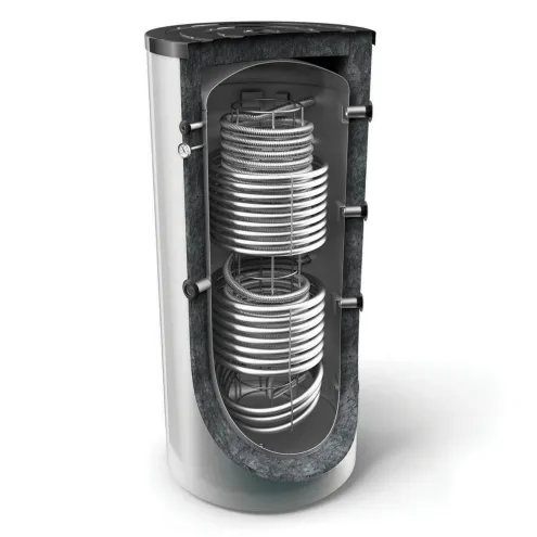 Kombipufferspeicher, Hygienespeicher mit Edelstahlwellrohr und 2 Wärmetauscher - Pufferspeicher Trinkwasserspeicher Boiler zur legionellenfreien Trinkwasseraufbereitung