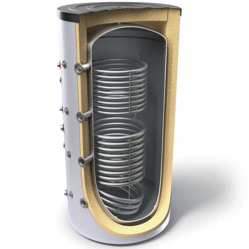 Pufferspeicher mit 2 Wärmetauschern und Isolierung ideal für Kaminöfen, Festbrennstoffkessel, Holzvergaserkessel und Wärmepumpen -