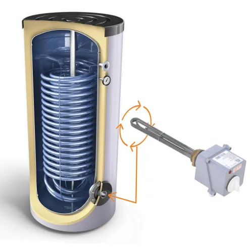 Warmwasserspeicher für Wärmepumpenanlagen mit 1 Doppelwendel-Wärmetauscher - mit Anschluss für Elektroheizelement -